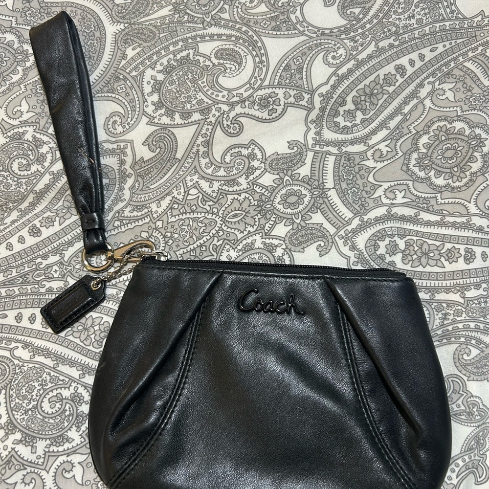 Coach Black Leather Wristlet Clutch